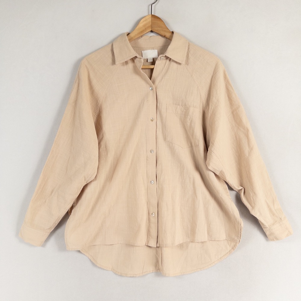 EVERY Shirt Womens XS Beige Button Up Cotton Oversized Boxy Long Sleeve